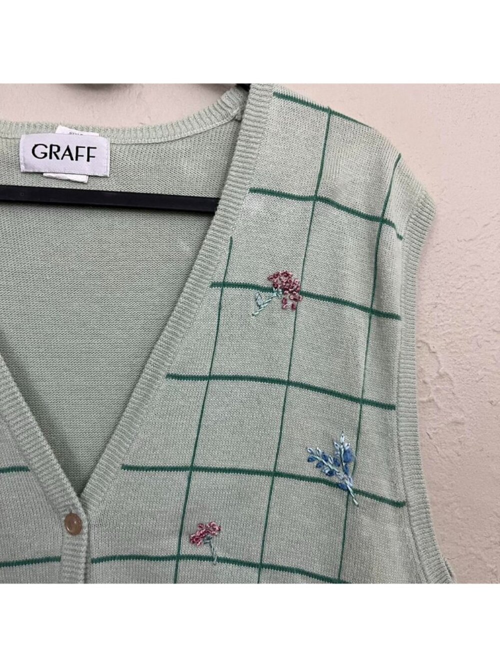 vintage 90s green floral plaid whimsical whimsy cottagecore sweater vest - Picture 4 of 8